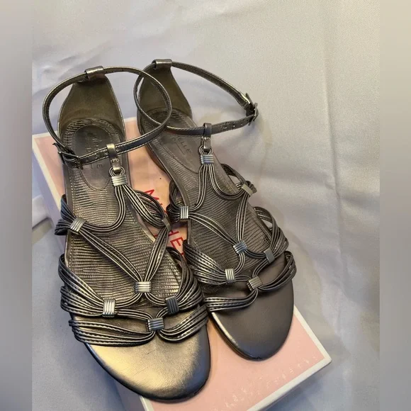 Michelle D Shoes Pewter Flat Sandals Poshmark